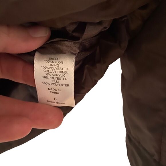 NEw York & Company NEW army green coat removable faux fur pockets belt SMALL - Picture 6 of 7